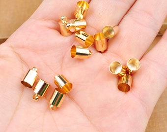 End Caps -100pcs KC Gold brass End Cap,Tassel Leather Cord End Crimp Cap Beads Caps For DIY Jewelry Making Supplies 10x6mm