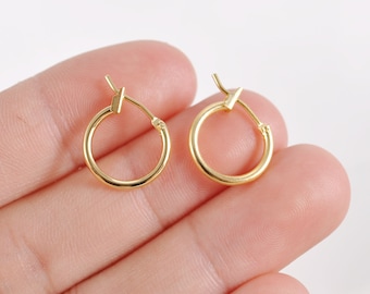 Real Gold Plated Earring,2-100Pcs 18k Gold Hoop Earrings,14mm Circle earring,Hypoallergenic Round Earring Hoop,Earring Wires,Jewelry Making