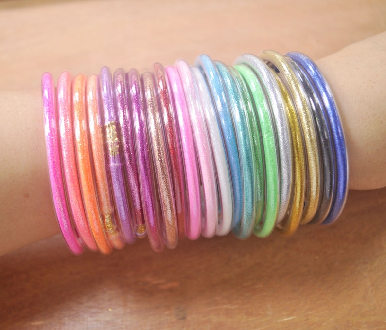 Glitter Jelly Bangle Bracelet Set5pcs21 Colorsplastic With Etsy
