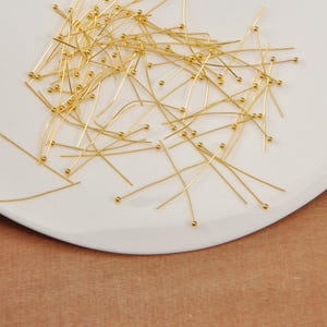 200 Pcs of Gold plated brass Ball end head pin,1.18&quot; Ball end Head,DIY Jewelry Supply