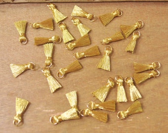 Gold,20Pcs 15mm Mini Gold Silk Tassels,Gold Teeny Tiny Tassel with gold jumpring,Handmade Earring Tassels,Short Tassels,thread tassel.