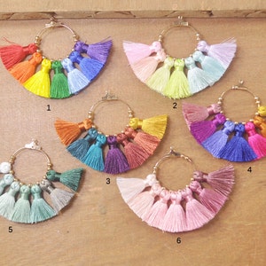 Assorted Color Tassel,BEAUTIFUL Fan Tassels,hoop tassels,Earring Hoops,handcrafted tassels,Rainbow Tassel Earrings,boho,jewelry supplies.