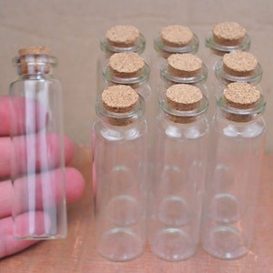 Bottles--Glass Bottles 50pcs clear glass bottles with corks,Glass Jar Vial Charm Pendants,Empty Glass Vials,Small Glass Jar--75x22mm.