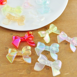 10-100Pcs AB Colored Jelly Bow Beads,6 Colors Acrylic Bow Beads, Vertical Hole Bow Beads, Jewelry Beads 24x33mm