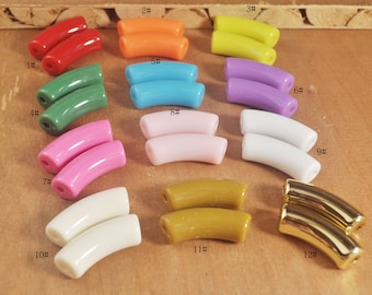 Colorful Acrylic Tube Beads,Bamboo beads，6Pcs/30Pcs Curved Tube Beads ,beads for Bangle Bracelet Making,35x12mm