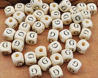 100Pcs/200Pcs Wood Letter G Beads,Wooden Beads,Natural Alphabet/ Letter Cube Wood Beads,Word beads 10x10mm(3/8"x3/8")