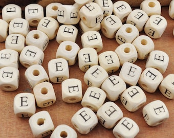100Pcs/200Pcs Wood Letter E Beads,Wooden Beads,Natural Alphabet/ Letter Cube Wood Beads,Word beads 10x10mm(3/8"x3/8")