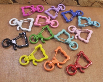 10pcs Cat shaped swivel snap hook key chain swivel clasp ,Coloured key clasps,Swivel Clasp Connector for Keychains and Accessories,34x21mm