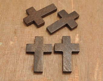 Holzkreuz Anhänger - Dunkelbraune Naturholz Kreuz Anhänger - Unfertiges Holzkreuz für Ihre Handarbeit - 33x21x10mm