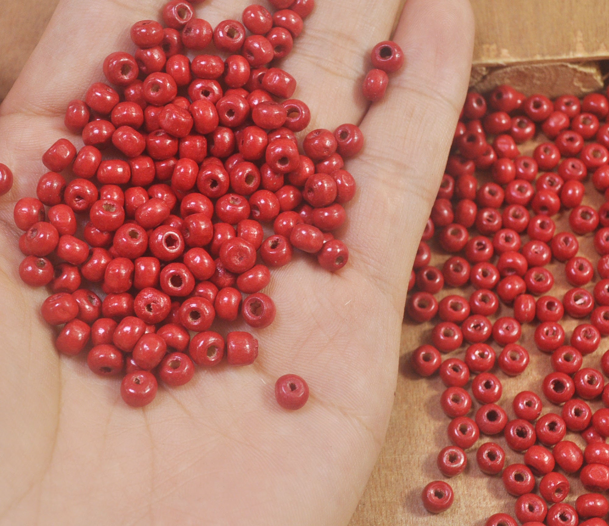 4x5mm 200pcs small Round Wooden Beads.Red wood beads.Natural Wood beads,beads craft,round beads for earrings,bracelet,necklace.