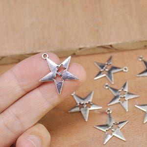 30pcs Star charms pendant antique silver tone,double sided 22x24mm