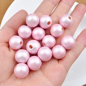 50Pcs/100Pcs 16mm Pink Pearlized Wood Beads, Round Wooden Beads,For Earrings, Bracelets,Necklace Beads, DIY Wood Craft,Jewelry Beads