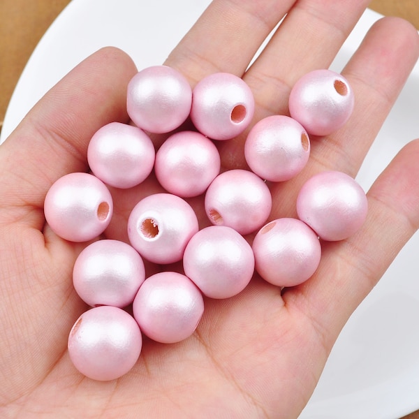 50 pièces/100 pièces 16mm perles en bois nacré rose, perles rondes en bois, pour boucles d'oreilles, Bracelets, perles de collier, artisanat en bois de bricolage, perles de bijoux