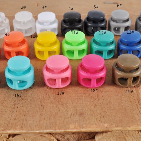 2Pcs Plastic Toggle Cord Locks, Colorful spring button toggles,Double Hole Toggle Cord Lock,elastic cord locks,Face Mask toggle lock,Cording