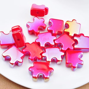 5 Autism Awareness Multi Colored Enamel Puzzle Square Gold Plated