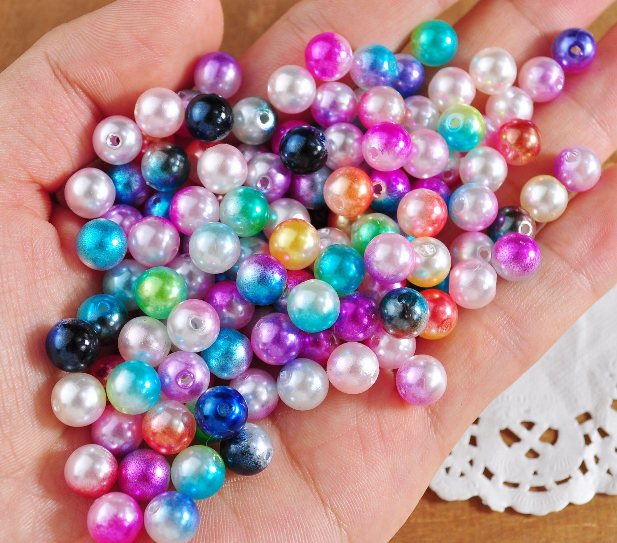 500pcs 10 Colors 8mm Glass Beads Transparent Two Tone Baking Painted Round  Beads