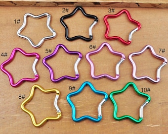 10 Colors,1Pcs-50pcs Star Shaped Carabiner Spring Belt Clip Key Chain Clip,1.9” Black Aluminum Hook Carabiner Star Keychain Backpack Clip