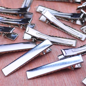 50PCS--40x7mm Silver plated flat metal hair alligator clip,Alligator Clip,Hair Clip, Hair Bow, Set of Clips, Crafting Supplies