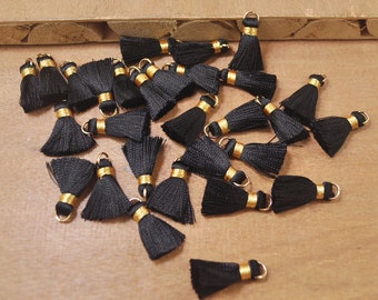 20pcs 0.9" of Black Mini Tassels DIY Craft Supplies,Jewelry tassels,Short Boho tassels,Small tassels Fringe Trim,Silk Earring tassel-FR60