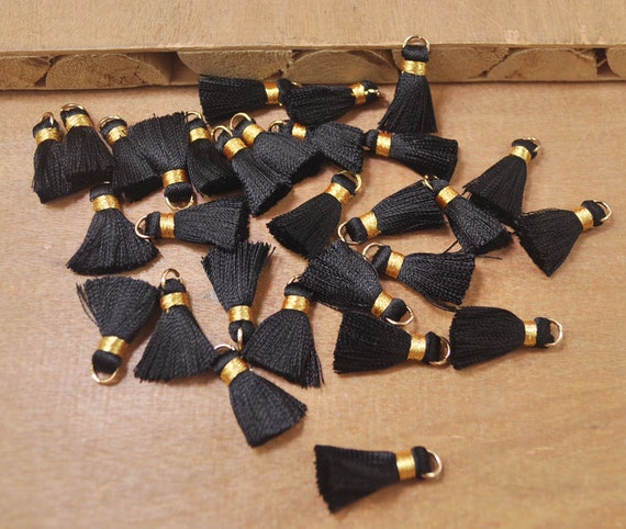 20pcs 0.9" of Black Mini Tassels DIY Craft Supplies,Jewelry tassels,Short Boho tassels,Small tassels Fringe Trim,Silk Earring tassel-FR60