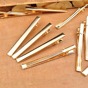 20Pcs/50Pcs 60mm Flat Alligator Hair Clips with Teeth,Gold Plated Hair Accessory Blanks,Gold Prong Barrettes Hair Clips