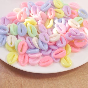 Cowry Shells,100Pcs Mixed Color Acrylic Cowrie Beads,Candy Pastel acrylic Cowry Shells beads,Spring Jewelry Supplies -- 18x13mm