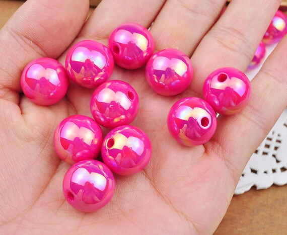 10個/ロット 16 mm ローズ AB ラウンドビーズ、虹色アクリルガムボール