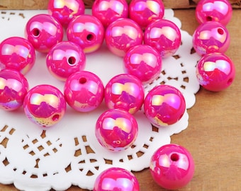 10pcs/lot 16mm Rose AB Round Beads, Iridescent Acrylic Gumball Beads, Round Spacer Beads,Bubblegum Beads,Plastic Round Bead，Jewelry beads
