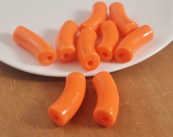 Perles tubulaires en acrylique de couleur orange, perles de bambou, 6 pièces/30 perles tubes incurvées, perles pour la fabrication de bracelets joncs, 35 x 12 mm