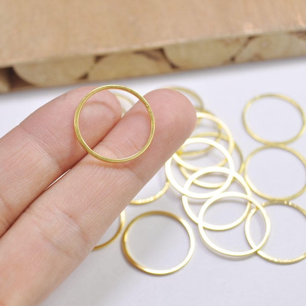 50pcs 20mm Gold Plated Circle Rings, Round Brass Cut Tube Circles Supplies, Circle Connectors,Simple Circles, Solid Brass Rings,(FF3689)