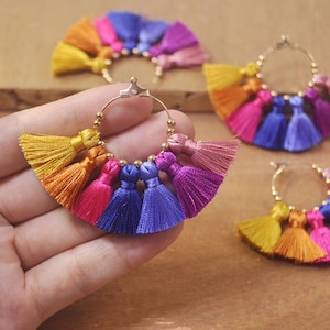 2 pieces,BEAUTIFUL Fan Tassels, large hoop tassels,Earring Hoops, handcrafted tassels, earring tassels, boho,jewelry supplies--FF4#