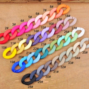 36 Colors,50Pcs（27.5&quot; length) Acrylic Chunky Chain Links,Multi Rainbow Color Plastic Open Links Matte Necklace or Bag Chain Links,23x17mm