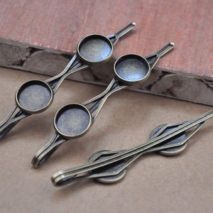 Blank Hair Clips, Blank Bobby Pins Tray,Antique Bronze Hair Clips, 12mm Round Bezel Cup Cabochon/ Cameo Mountings 71mm
