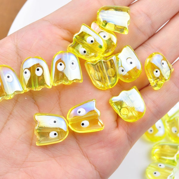 10-100Pcs AB Transparent Color Ghost Shaped Beads,Yellow Halloween Ghost beads，Acrylic Beads For DIY Charm Jewelry Making