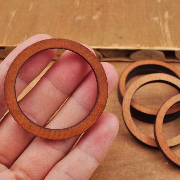 20Pcs 49mm Brown Flat Wood ring,Large Unfinished Natural wooden rings for earrings,wood circle,Round wooden ring,wood rings.