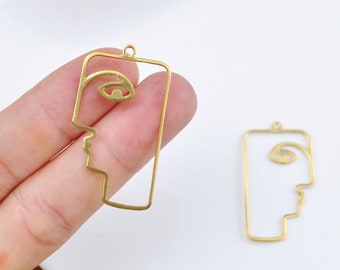 10-100Pcs Brass Face Charms,Abstract Face Shaped Raw Brass Pendant,Brass Earring/necklace Findings, Jewelry Supplies，40x22mm