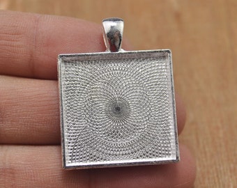 Vassoio per pendenti da 20 pezzi, base per cabochon cammeo vintage da 25 mm e 1 pollice, vassoio per pendenti quadrati in argento