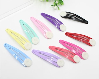 25Pcs 2" Blank Barrette Snap Clips with Glue Pads,10 Color Hair Clips,Tear Drop Shape,Hair Accessory - 50mm
