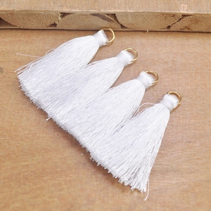 30Pcs 40mm White Tassel with Gold Jump Rings, Silk Tassel,Tassel, Tassel for Jewelry,Silky Tassel,Tassel Necklace,Tassel Earring 4#