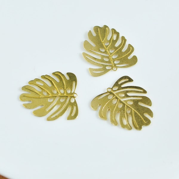 Findings 10-100pcs Raw Brass Monstera Leaf Earrings Pendant,Brass Earring Components,Leaf Shape Charms, Brass Jewelry 21x22mm