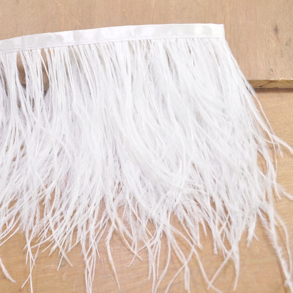 Feather,White Ostrich Feather,1 yard /2 yards /5 yards /10 yards Ostrich Feather Fringe trim 13-15 cm (5-6 inch),Artificial feather