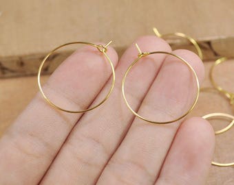 50 Pairs earring,1&quot;(20mm/25mm/30mm/35mm/40mm)Gold plated earring hoop,Hoop Earrings.
