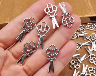 50pcs 1“ Mini Scissors Pendants, Antique Silver Scissors metal Charms,Sew tool Charms,Vintage Metal scissors jewellery making-- 13x26mm.