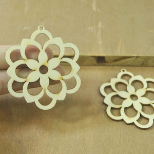 10pcs Flowe wood pendants,Unfinished Natural Wooden Filigree Laser Cut Flower Pattern Wood Dangle,Wood Charm,Pendants,Wood Earrings 53x60mm