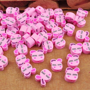 Vente en gros de perles, Perles en argile polymère lapin rose, Perles en argile lapin rose kawaii, Perles en forme de lapin, Perles pour bijoux, Perles pour bracelet, Perles en vrac