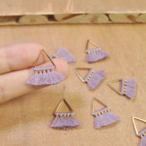 1 Pair Small triangle Tassels，Gray Purple Tassel earring pendant, Cotton tassels in gold color triangle brass charm -- 20mm--FF3-125#