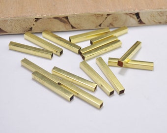 50pcs Tube Beads,Raw Brass Tube Beads , Long Square Tube Beads，Rectangle, Tube Necklace 30x4mm