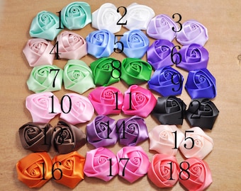 10pcs Satin flowers, wholesale 18 color satin fabric rose flower,satin rosette,rosette,fabric flower,rolled rosettes  35x18mm