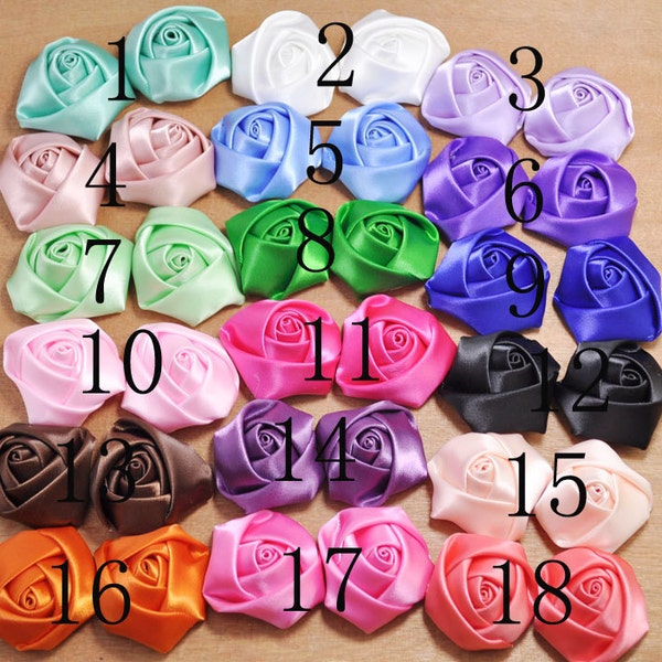 10pcs Satin flowers, wholesale 18 color satin fabric rose flower,satin rosette,rosette,fabric flower,rolled rosettes  35x18mm