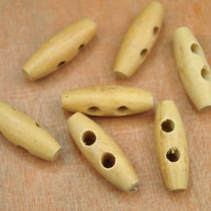 set of 10 Wooden Buttons, 2 holes wooden toggles/Natural wooden buttons/unfinished wooden Toggle Buttons, 33mm length.